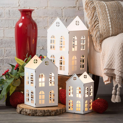 White Metal House Tealight Holder