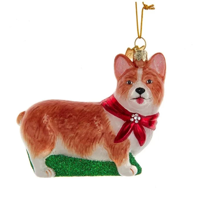 Kurt Adler Corgi with Red Scarf Glass Ornament | Putti Christmas