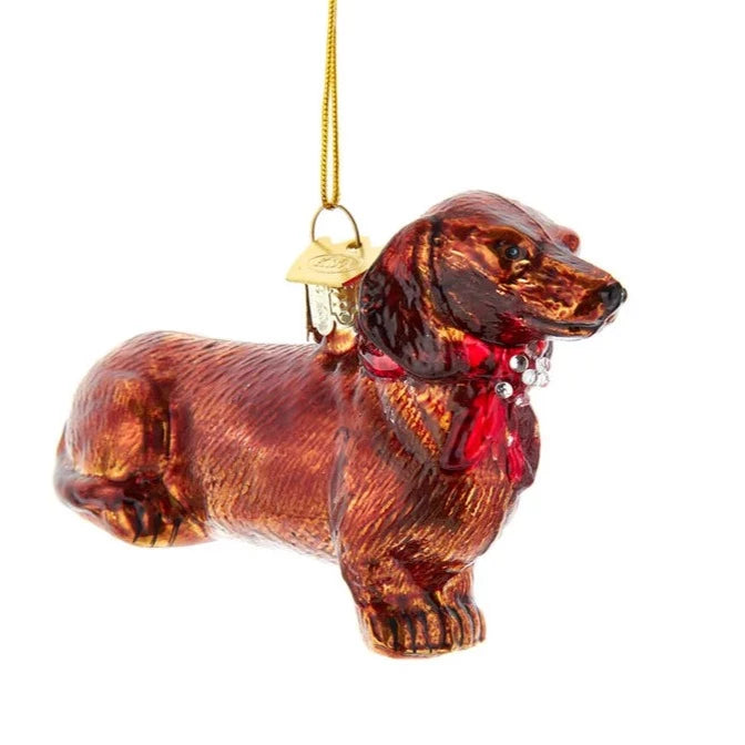 Kurt Adler Dachshund with Red Scarf Glass Ornament