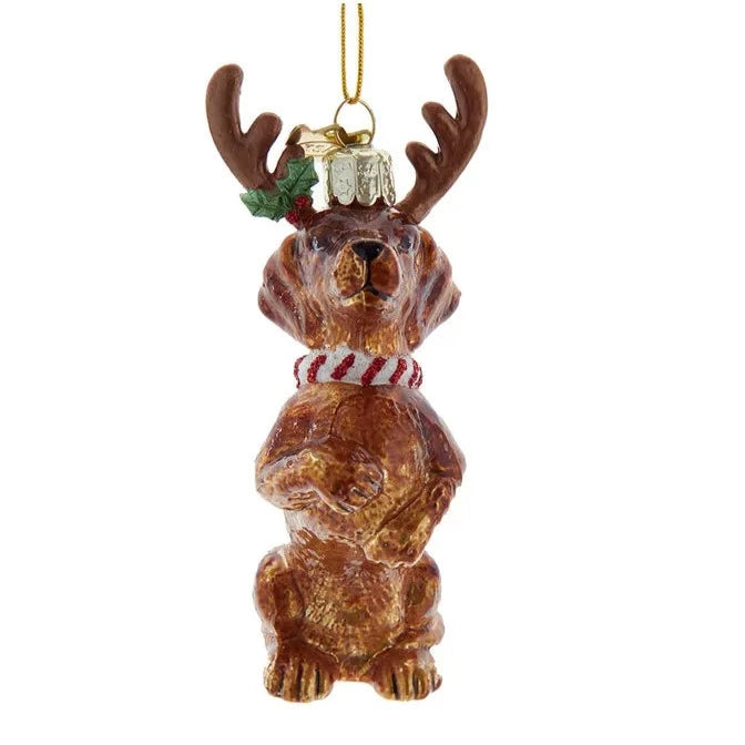 Kurt Adler Dachshund with Antlers Glass Ornament | Putti Christmas