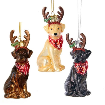 Kurt Adler Black Labrador with Antlers Glass Ornament