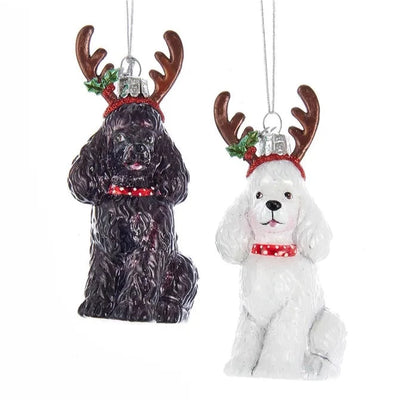 Kurt Adler White Poodle with Antlers Glass Ornament | Putti Christmas