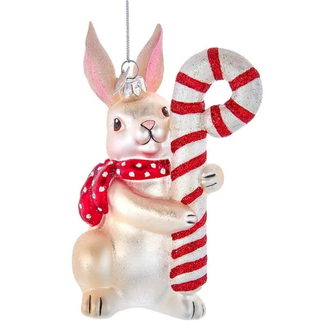 Noble Gems Bunny with Candy Cane Ornament | Putti Christmas