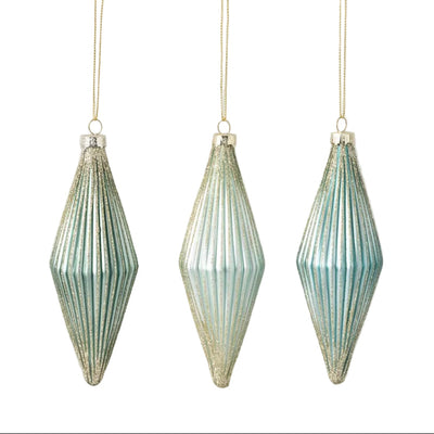 Aqua Ridged Glass Ornament