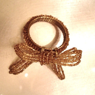Gold Beaded Bow Napkin Rings, CT-Christmas Tradition, Putti Fine Furnishings