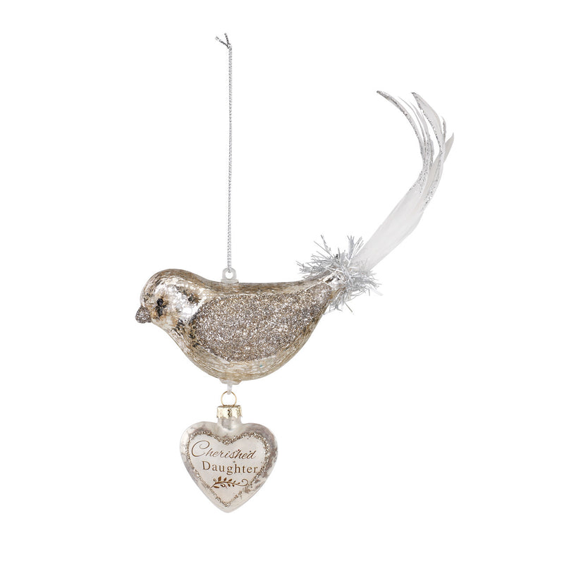 Demdaco Bird Dangle Heart Glass Ornament - Daughter | Putti Christmas