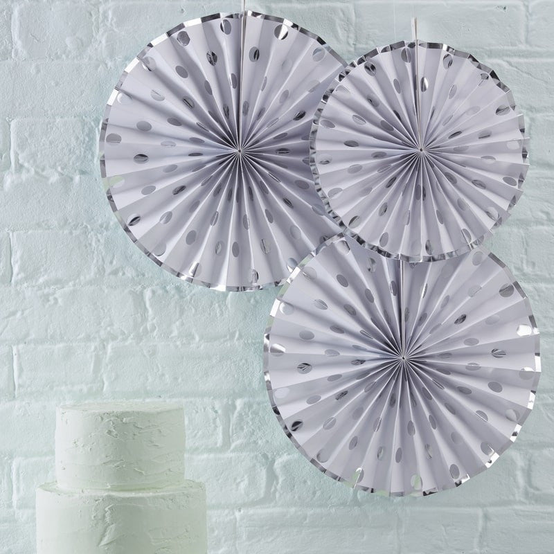 Polka Dot Paper Fan Decoration - Silver Foil