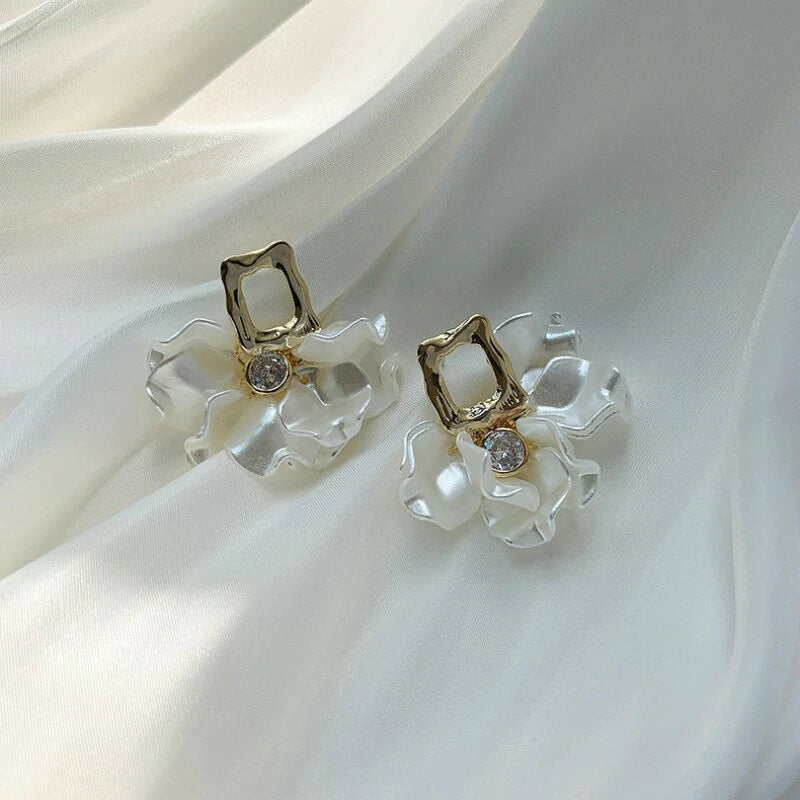 White Flower Petal Earrings