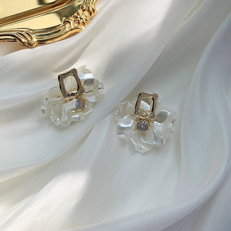 White Flower Petal Earrings
