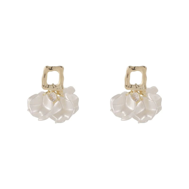 White Flower Petal Earrings