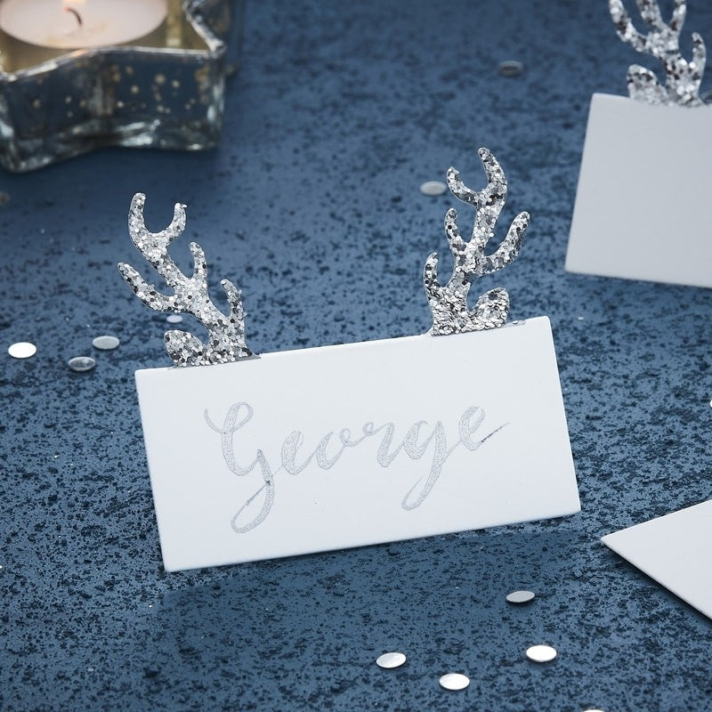 Ginger Ray Silver Glitter Antler Placecards  | Putti Canada