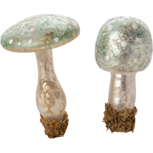 Sage Green and Silver Glass Mushroom with Clip Ornament | Putti Christmas 