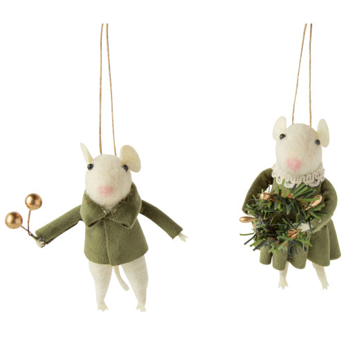 Felt Boy Mouse in Green Velvet Jacket Ornament
