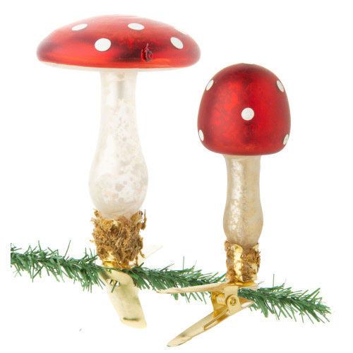 Red Spotted Toadstool with Clip Glass Ornament | Putti Celebrations