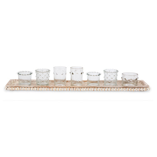 Glass Votive Holders on Beaded Wood Tray | Putti Fine Furnishings Canada