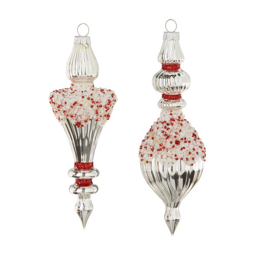 Beaded Shiny Silver Finial Ornament