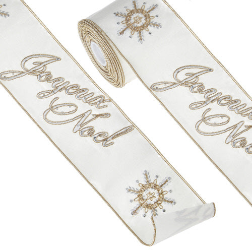 Raz Imports Joyeux Noel Embroidered Wired Ribbon | Putti Christmas Canada