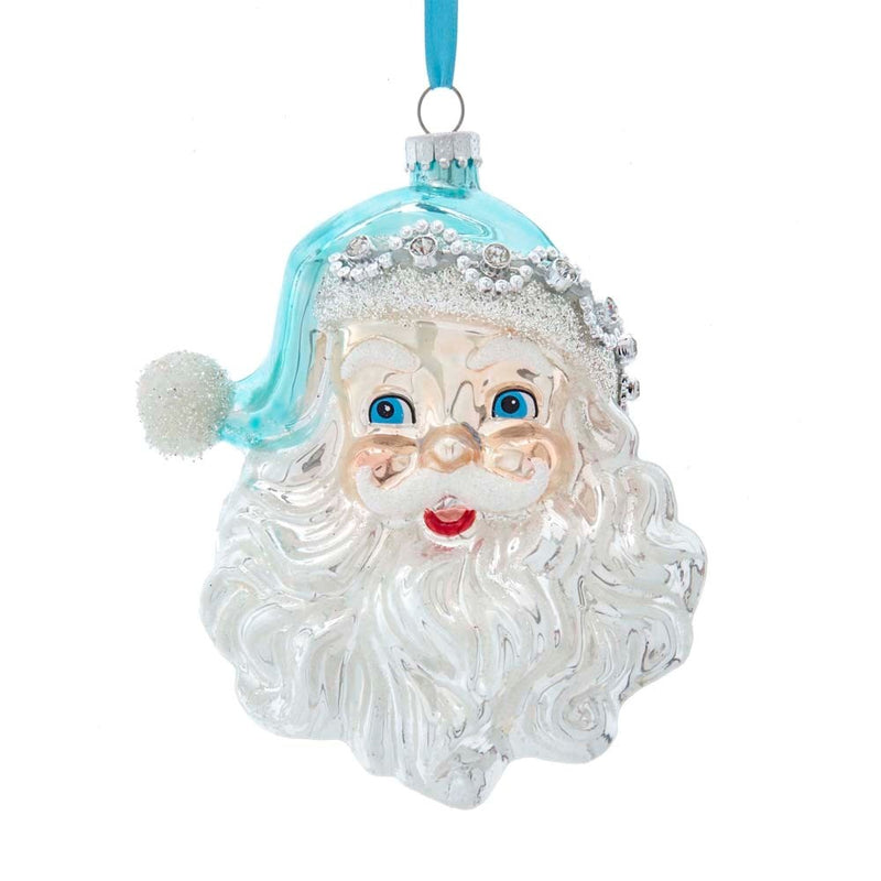 Kurt Adler Tiffany Blue Santa Head Glass Ornament | Putti Christmas 