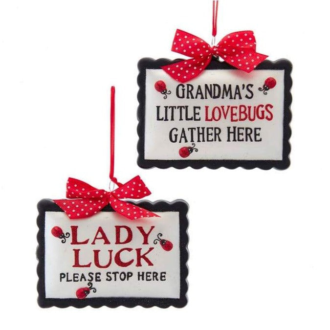 Kurt Adler "Lady Luck Please Stop Here" Glass Plaque Ornament | Putti