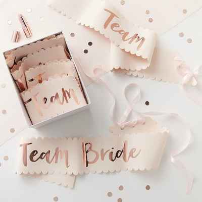 "Team Bride" Pink And Rose Gold "Bridesmaid" Sash, GR-Ginger Ray UK, Putti Fine Furnishings