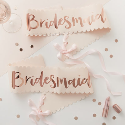 "Team Bride" Pink And Rose Gold "Bridesmaid" Sash, GR-Ginger Ray UK, Putti Fine Furnishings