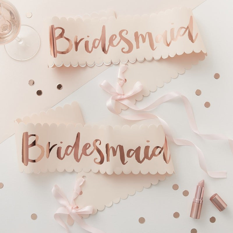  "Team Bride" Pink And Rose Gold "Bridesmaid" Sash, GR-Ginger Ray UK, Putti Fine Furnishings