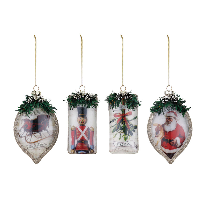 Christmas Icons with Greenery Glass Ornament