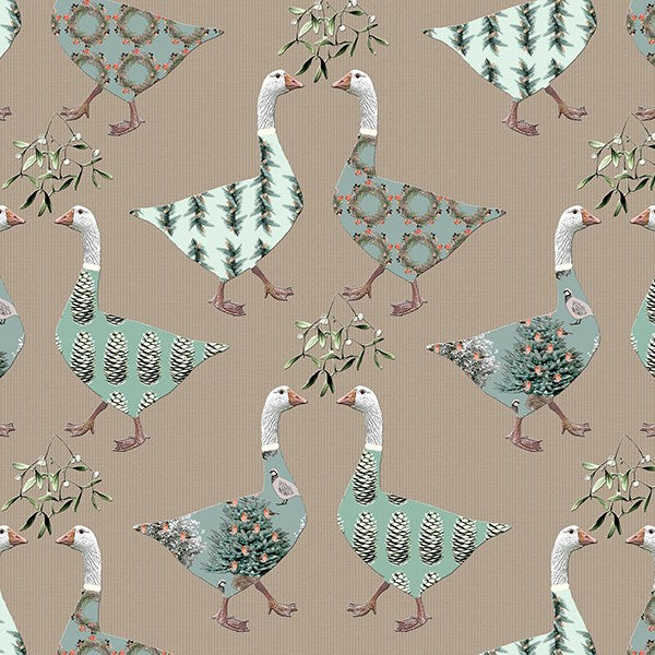 Patterned Geese with Mistletoe Christmas Greeting Card