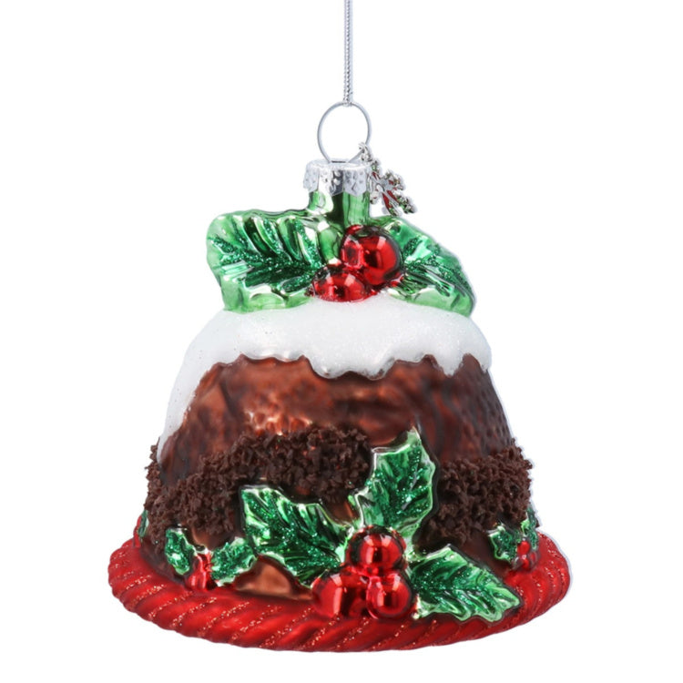 Christmas Pudding on Plate Glass Ornament