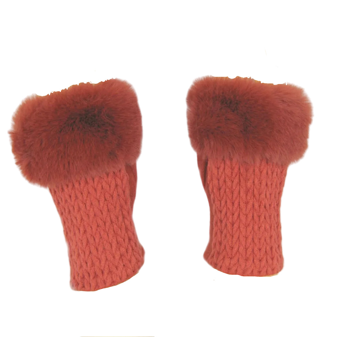 Cashmere Blend Fur Trimmed Fingerless Gloves - Rust