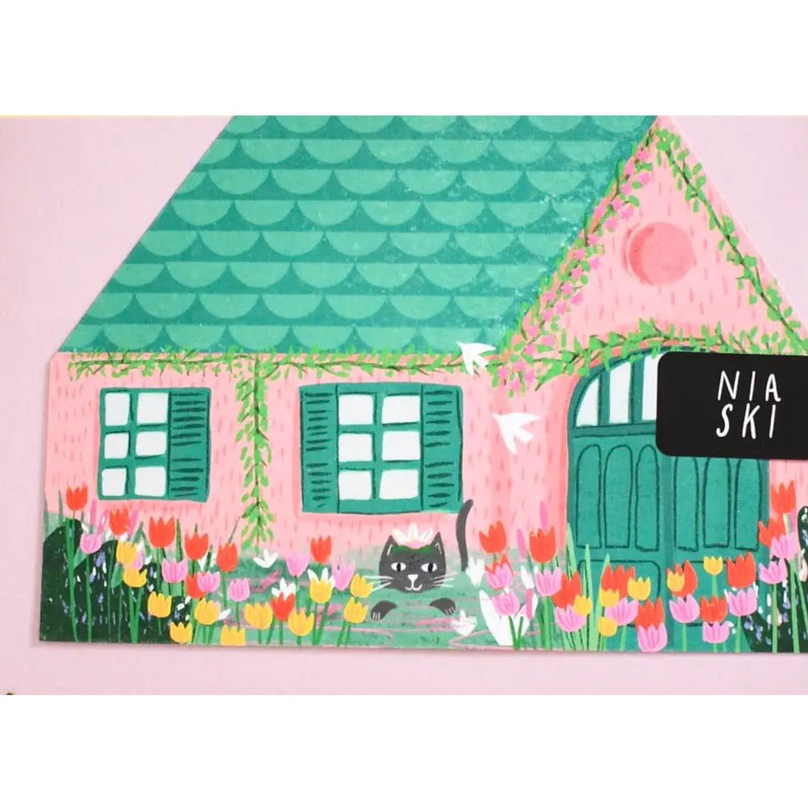 Clawed Monet Die Cut House with Cat Card | Putti Fine Furnishings Canada
