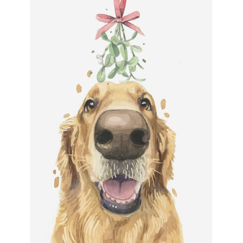 Golden Retriever with Mistletoe Christmas Greeting Card | Putti christmas 