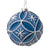 Navy Blue Embossed with White Flower Pattern Glass Ball Ornament | Putti Christmas 