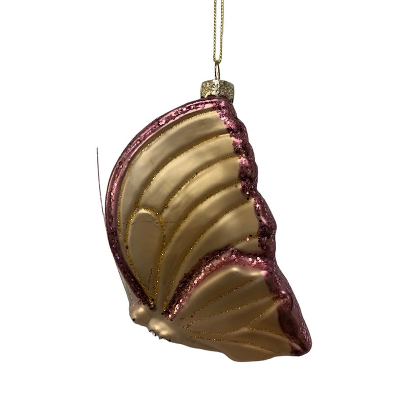 Yellow and Pink Butterfly Glass Ornament