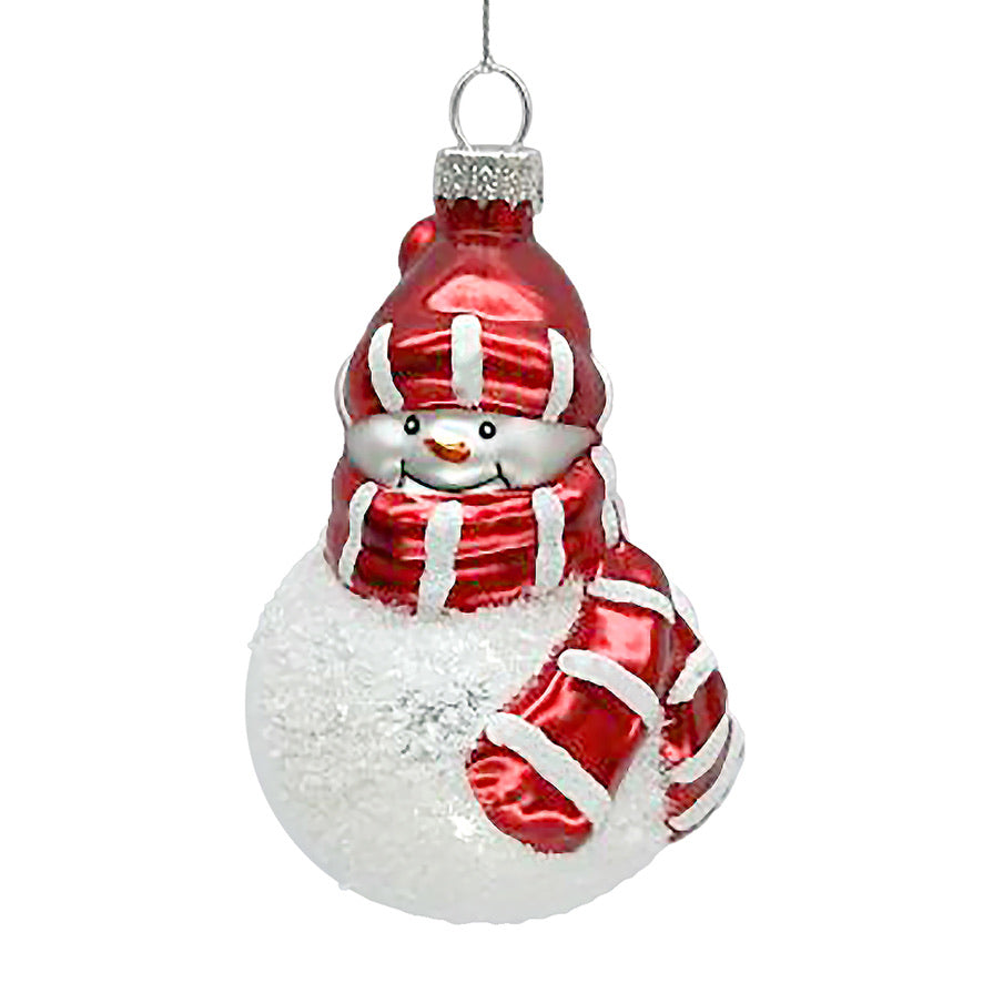 Snowman with Red Hat Glass Ornament