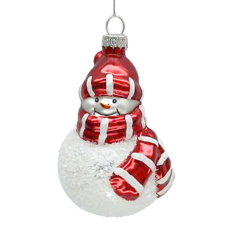 Snowman with Red Hat Glass Ornament