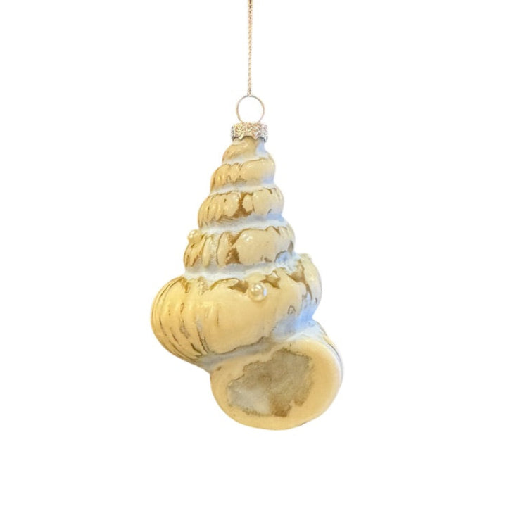 Blue and Cream Glass Spiral Shell with Pearls