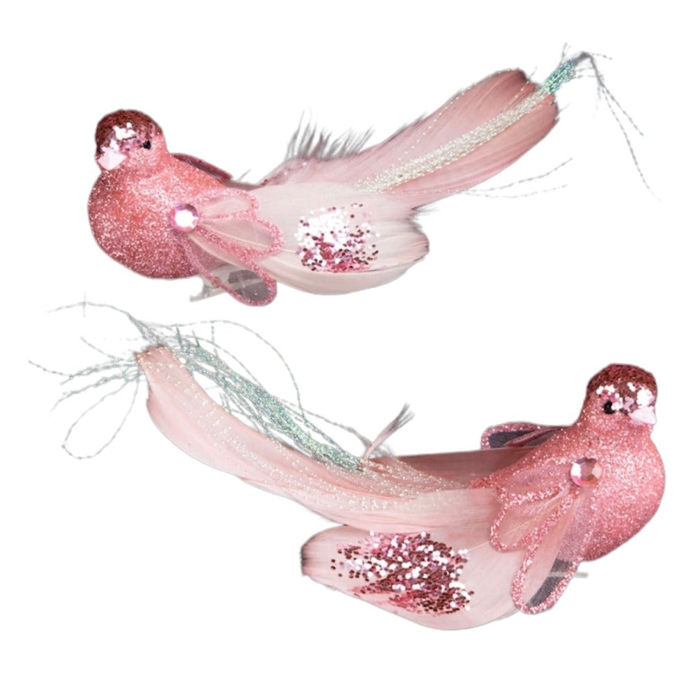 Pink Feather Bird with Clip | Putti Christmas 