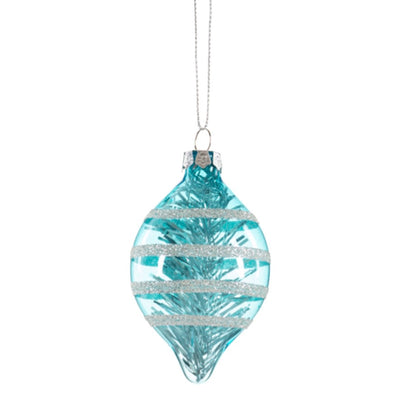 Retro Glass Drop with Tinsel Ornament - Aqua