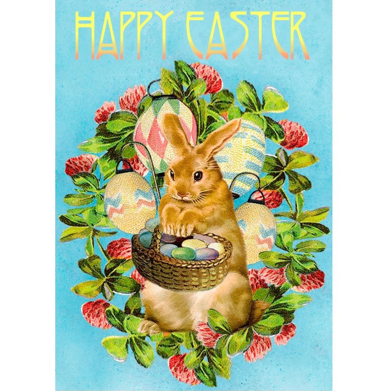 "Happy Easter" Bunny with Clover Greeting Card