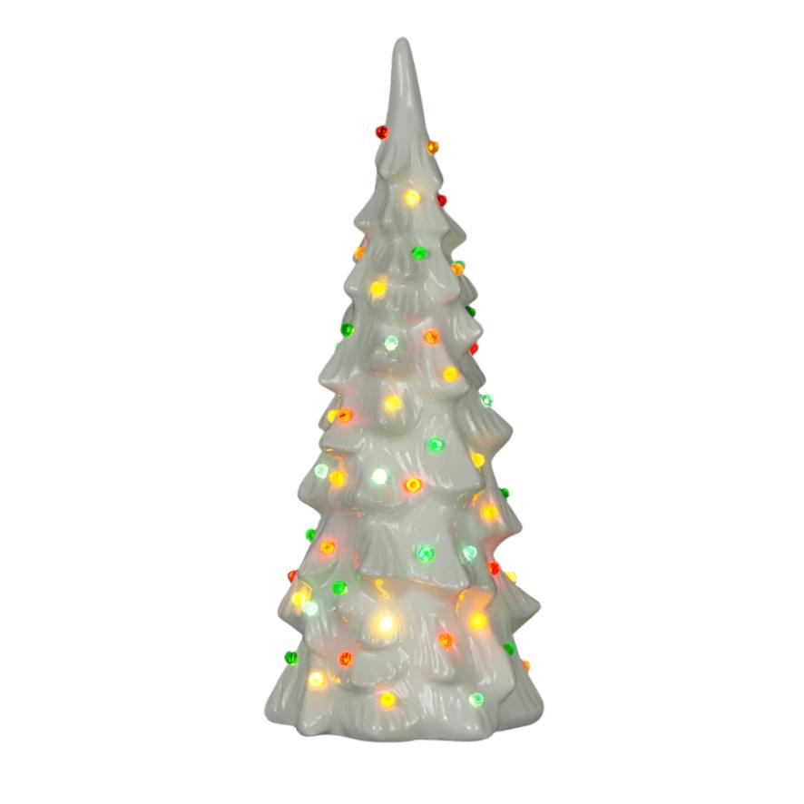 Tall White Retro Style Ceramic Tree with Lights - Large  | Putti Christmas 