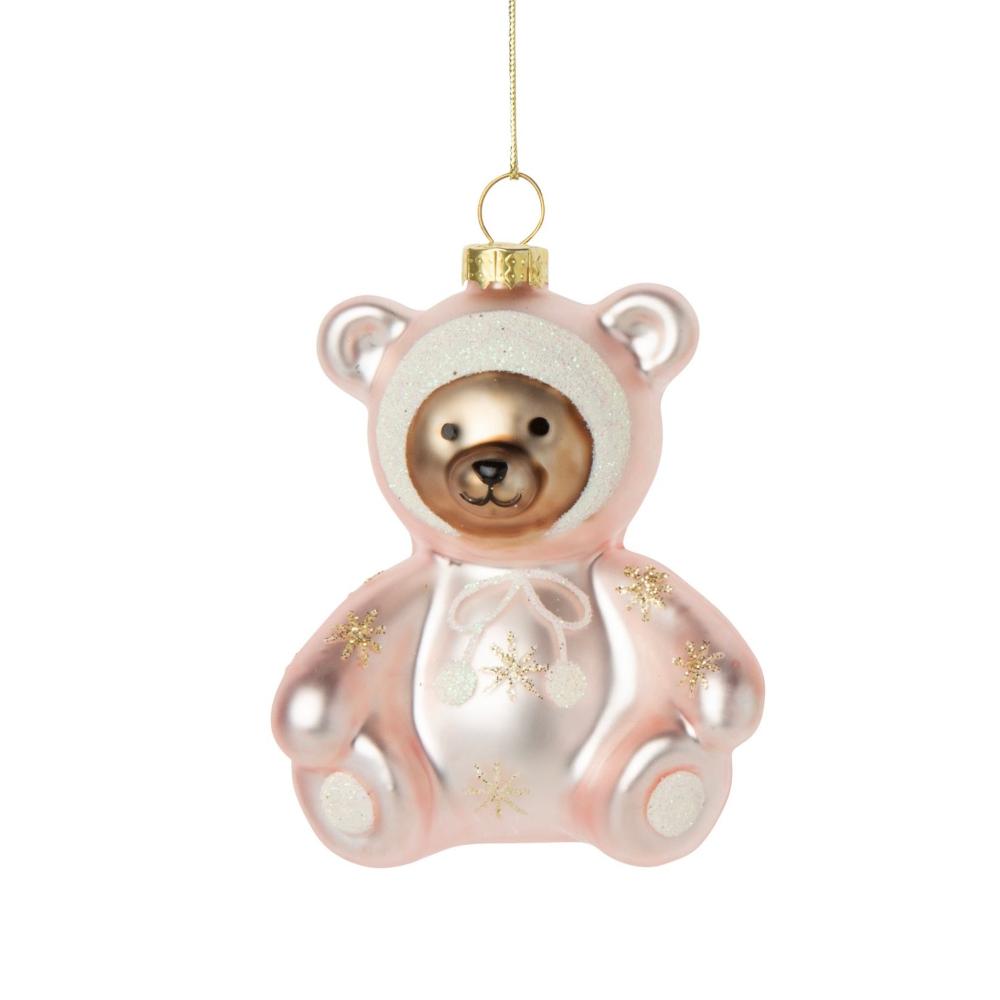 "Baby's First Christmas" Teddy Bear Glass Ornament Pink | Putti Christmas Decorations