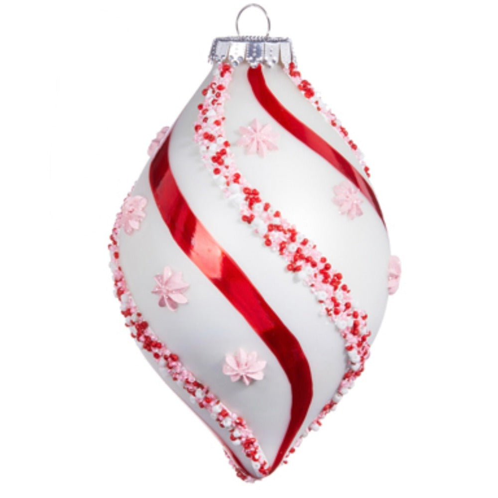 Beaded Peppermint Swirl Glass double point Ornament