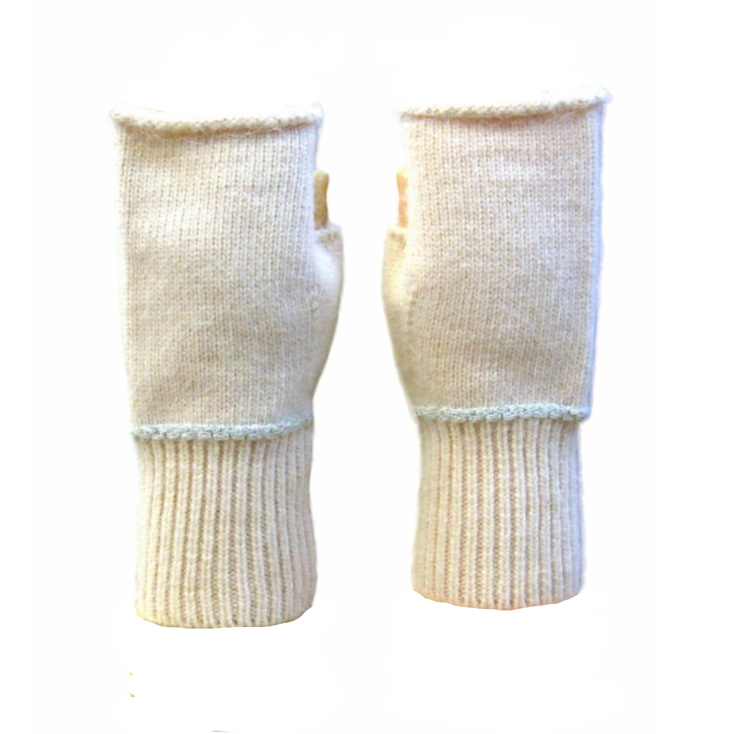 Cashmere Blend Plain Knitted Fingerless Gloves - Beige