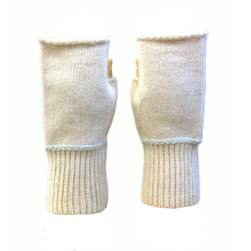 Cashmere Blend Plain Knitted Fingerless Gloves - Beige