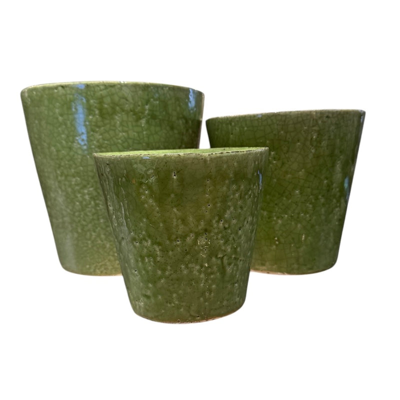 Terracotta Pot with Green Crackled Glaze