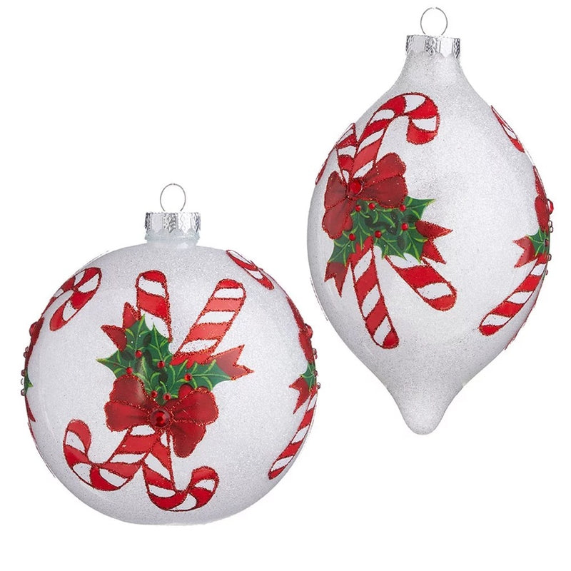 Kurt Adler Glass Peppermint Striped Glass Ball Ornament | Putti Christmas 