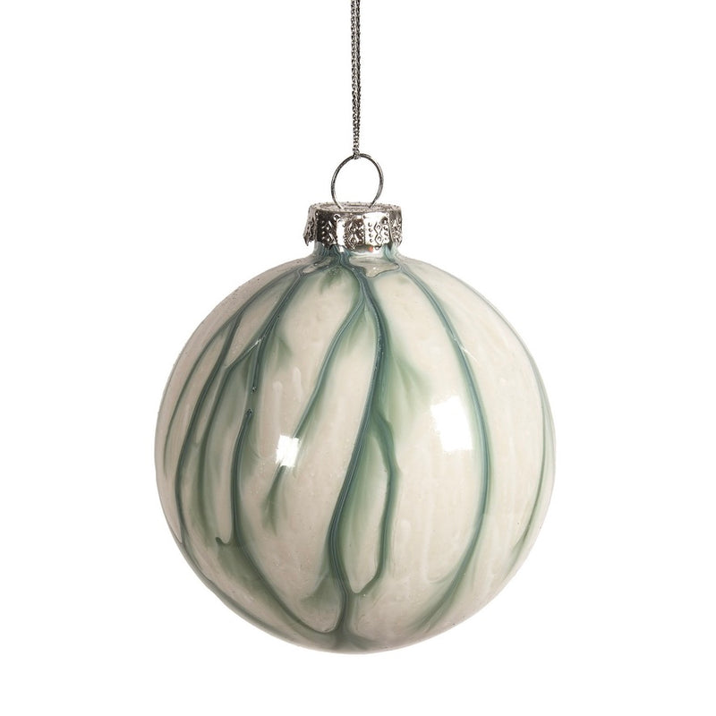 Gloss White with Green Drips Glass Ball Ornament | Putti Christmas Decorations 