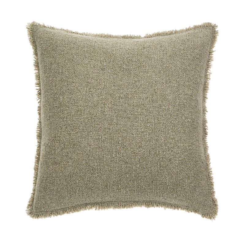 Fringed Boucle Pillow - Sage Grey