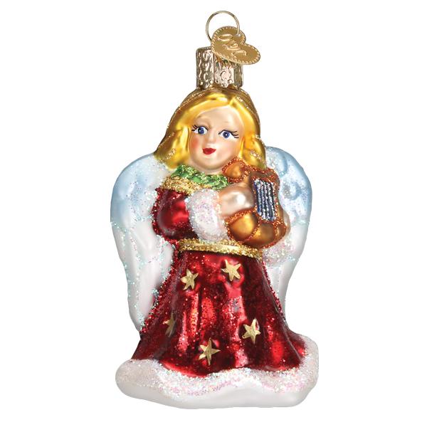 Old World Christmas Red Angel With Lyre Ornament